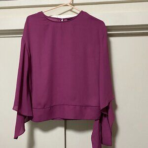 Worthington 3/4 length bell sleeve, plum blouse w/tie, size XS